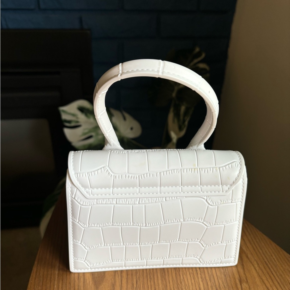 Top Handle Mini Purse in Snakeskin White - Picture 9 of 12